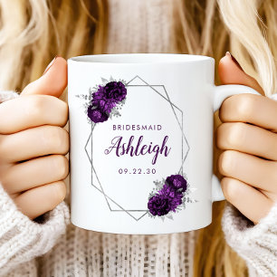 Taza De Café Dama de honor marco geométrico floral púrpura plat