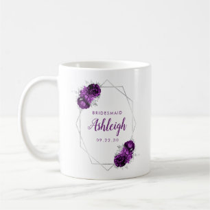 Taza De Café Dama de honor marco geométrico floral púrpura plat
