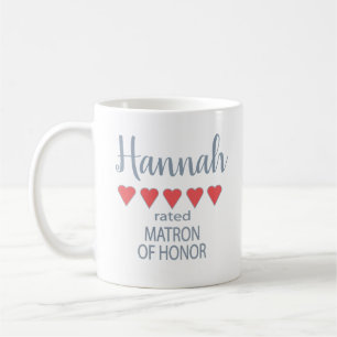 Taza De Café Dama de Honor Matrona de 5 Corazones para Bodas y