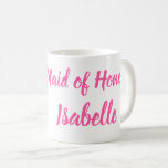 Taza De Café Dama de honor rosa Regalos personalizados con nomb<br><div class="desc">Hermosa caligrafía,  rosa Taza de café de dama de honor de boda. Perfecta para favores de boda. Puedes personalizar con tu nombre.</div>