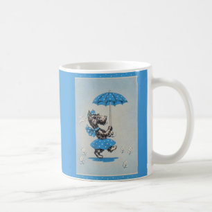 Taza De Café Dama de perro escocesa llevando paraguas