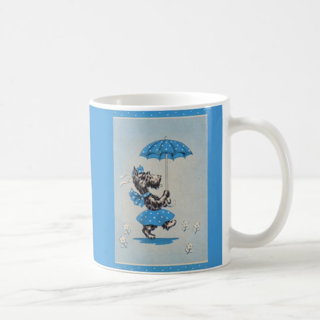 Taza De Café Dama de perro escocesa llevando paraguas (Derecha)