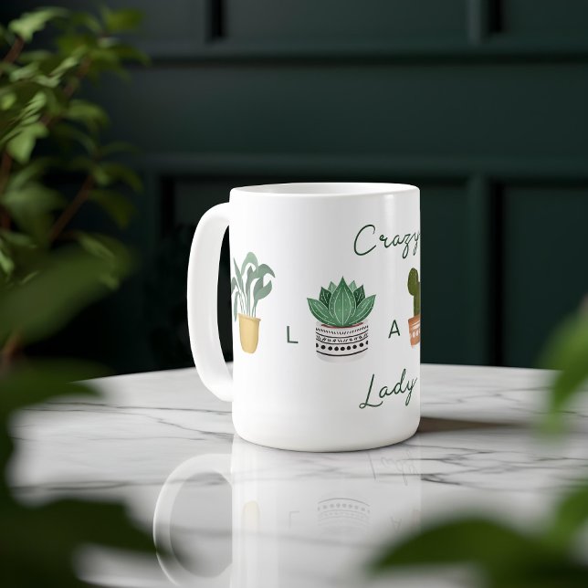 Taza De Café Dama de planta loca | Plantas de acuarela de Moda (Crazy Plant Lady | Chic Watercolor Potted Plants Coffee Mug)