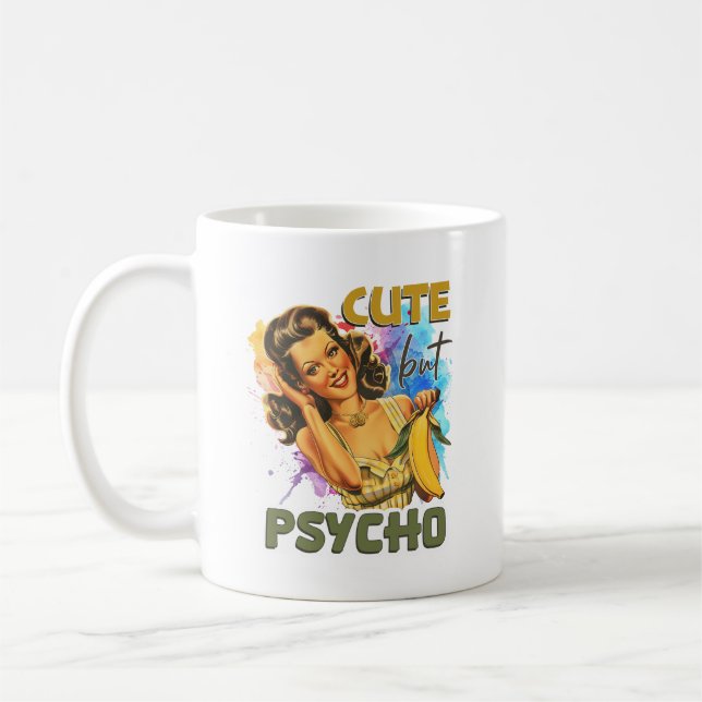 Taza De Café Dama de retro divertida agrega monograma (Izquierda)
