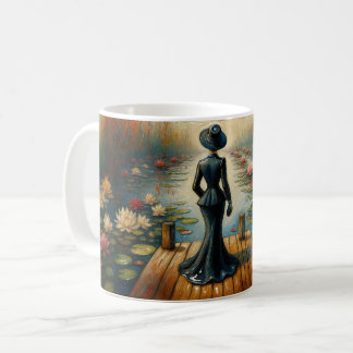 Taza De Café Dama elegante junto a los nenúfares