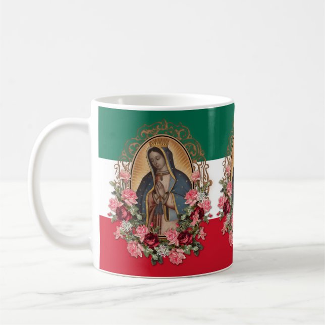 Taza De Café Dama Española de Guadalupe Bandera Mexicana Religi (Izquierda)