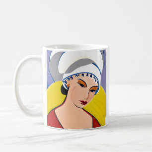 Taza De Café Dama moderna art decó en un turbante