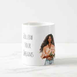 Taza De Café Dama Negra Sueños Florales de Melocotón Bonito