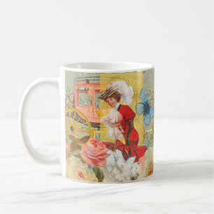 Taza De Café Dama victoriana mujer elegante rica ilustración ro