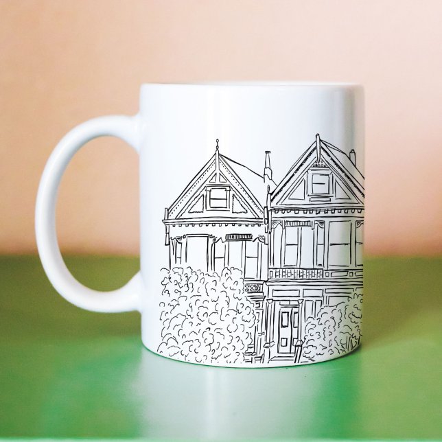 Taza De Café Damas pintadas de negro y blanco en San Francisco (Black and White San Francisco Painted Ladies Coffee Mug)
