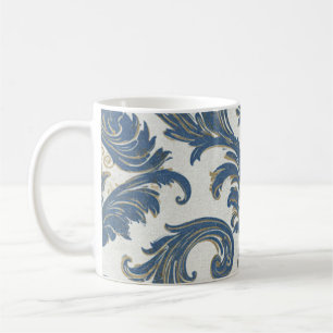 Taza De Café Damasco barroco azul y dorado vintage