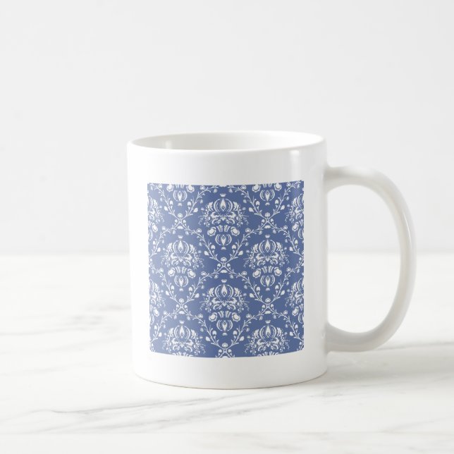 Taza De Café Damasco blanco y azul de guijarros (Derecha)