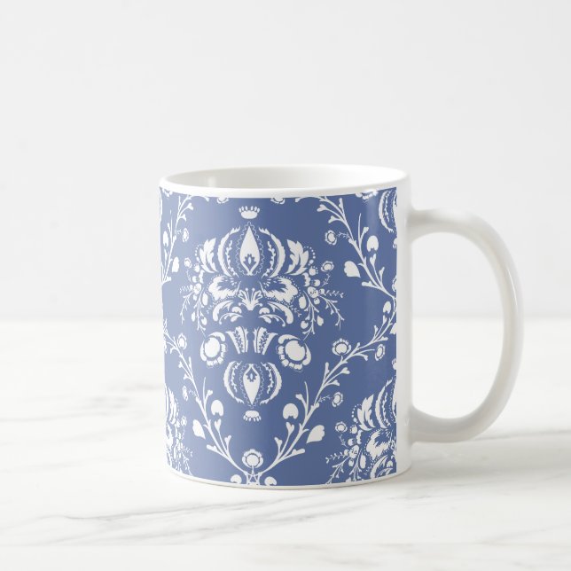 Taza De Café Damasco blanco y azul de guijarros (Derecha)