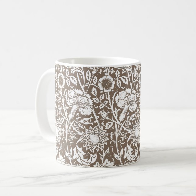 Taza De Café Damasco de claveles de Art Nouveau, taúpe y blanco (Anverso izquierdo)