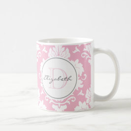 Taza De Café Damasco de color rosa de la vendimia monogramada d