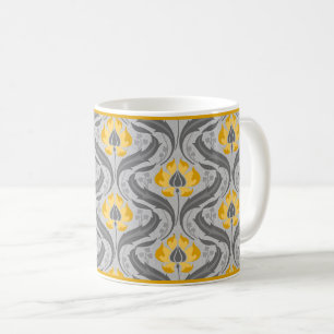 Taza De Café Damasco de flores amarillas y grises