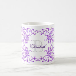Taza De Café Damasco de la violeta del monograma