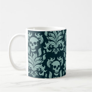 Taza De Café Damasco de llamas de cráneo en verde menta sobre a