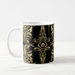 Taza De Café Damasco de oro, patrón árabe floral.