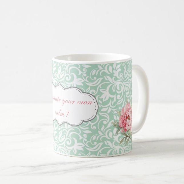 Taza De Café Damasco elegante de moda, Rosas,Mensaje motivacion (Anverso derecho)