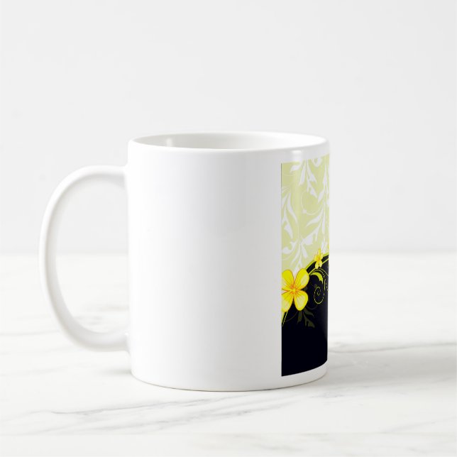 Taza De Café Damasco Floral Amarillo Elegante (Izquierda)
