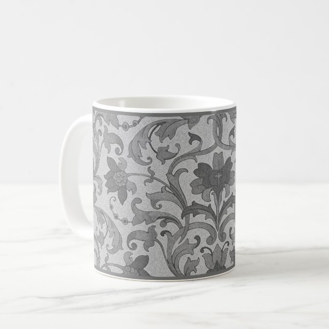 Taza De Café Damasco Gris Floral Café Mug (Anverso izquierdo)