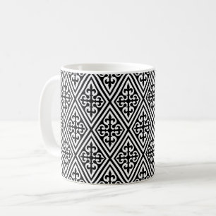 Taza De Café Damasco medieval cruzado - Blanco y negro