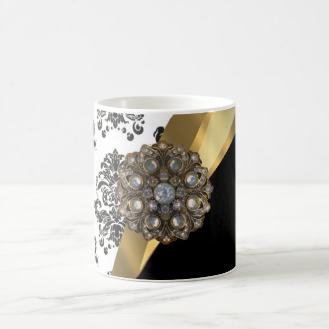 Taza De Café Damasco negro y blanco, falsa joya (Centro)