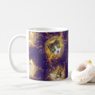 Taza De Café Damasco Ornate Floral Cute Gato Kitty - Púrpura R