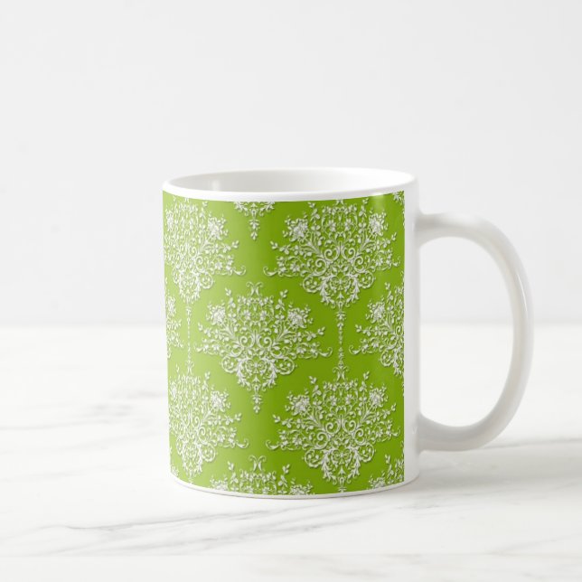 Taza De Café Damasco verde y blanco de oliva (Derecha)