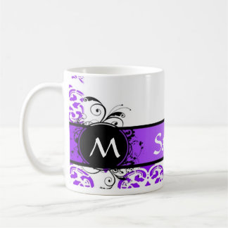 Taza De Café Damasco y monograma púrpuras