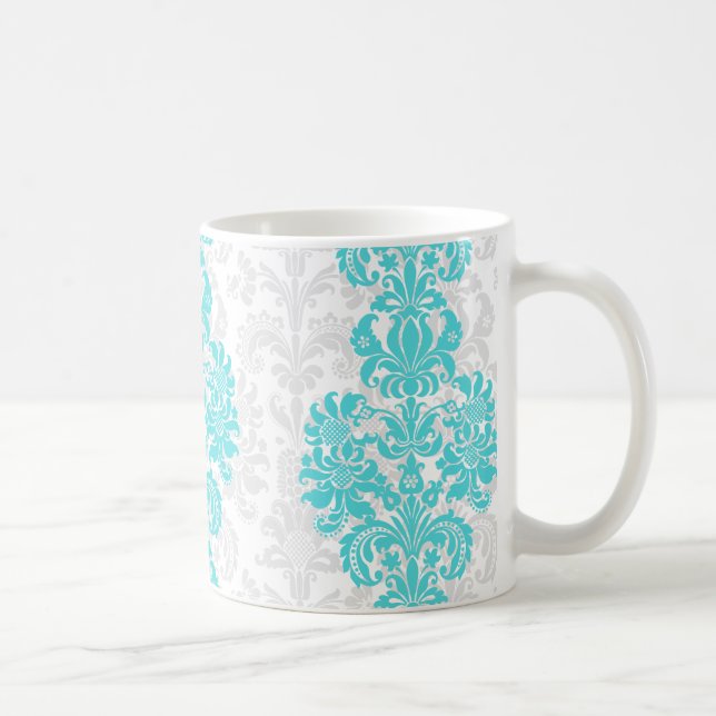 Taza De Café Damascos florales azules y blancos (Derecha)