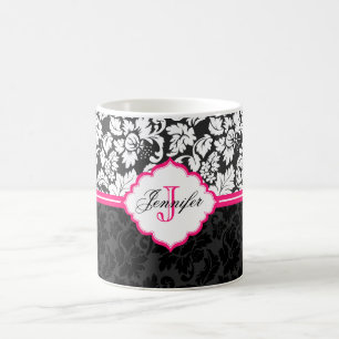 Taza De Café Damascos florales blancos y rosados negros
