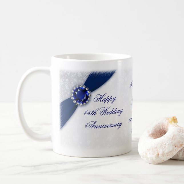Taza De Café Damask 45th Boda Aniversario Mug (Con donut)
