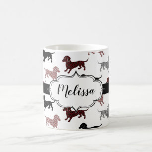 Taza De Café Damask Dachshunds Personalizado Retro