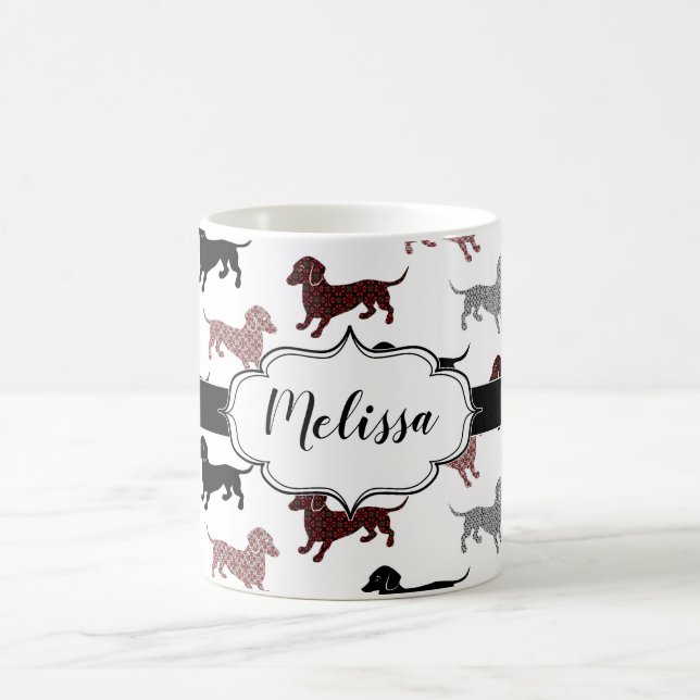 Taza De Café Damask Dachshunds Personalizado Retro (Centro)