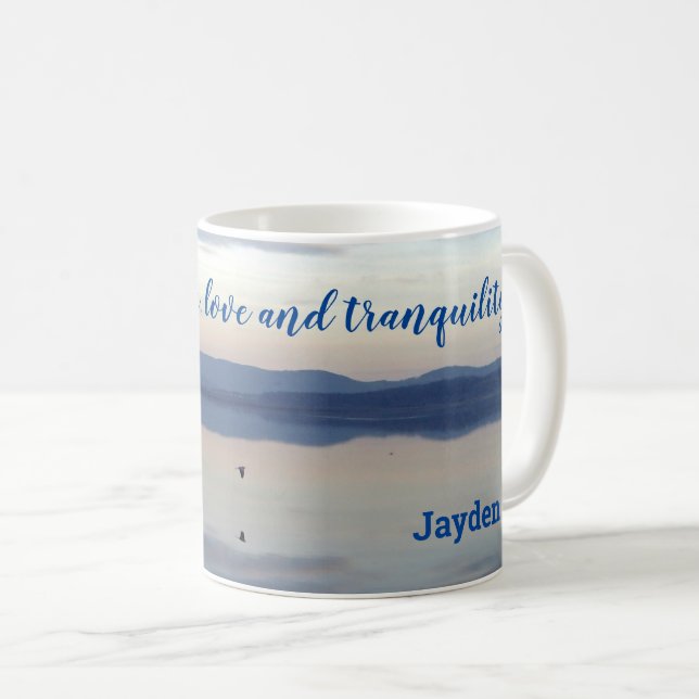 Taza De Café Dame paz, amor y tranquilidad Personalizada (Anverso derecho)