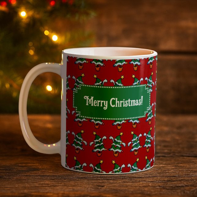 Taza De Café Dancing Christmas Trees Merry Christmas! Pattern (Subido por el creador)