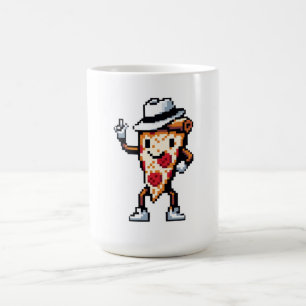 Taza De Café Dancing Pizza Slice - Funny Pixel Art Food Design