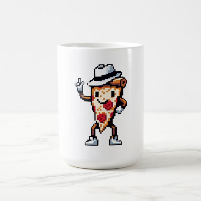 Taza De Café Dancing Pizza Slice - Funny Pixel Art Food Design (Centro)