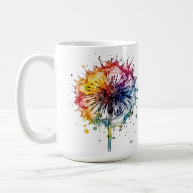 Taza De Café Dandelion acuarela vibrante (Izquierda)