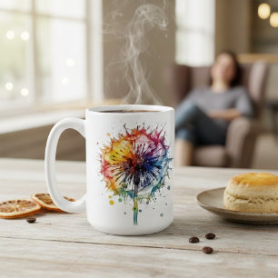 Taza De Café Dandelion acuarela vibrante