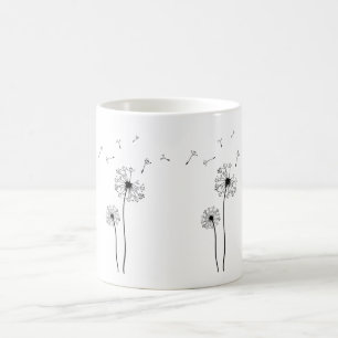 Taza De Café Dandelion blanco y negro sopla en el viento