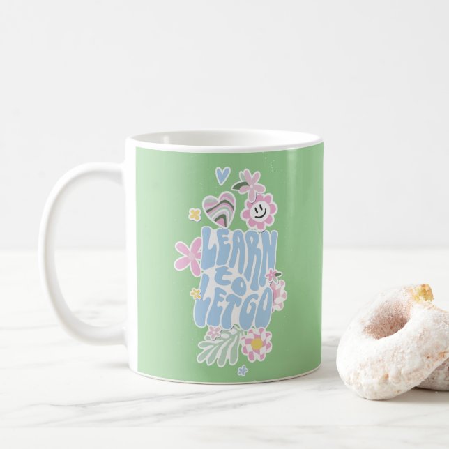 TAZA DE CAFÉ DANISH PASTEL RETRO APRENDER A DEJAR IR (Con donut)