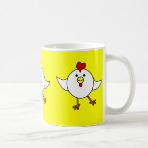 Taza De Café Danza linda del pollo - blanco y amarillo