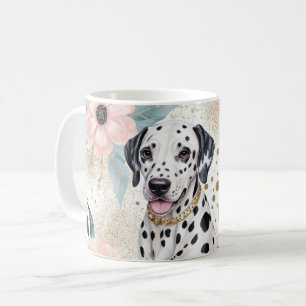 Taza De Café Dapper Dalmatian y Floral Elegancia