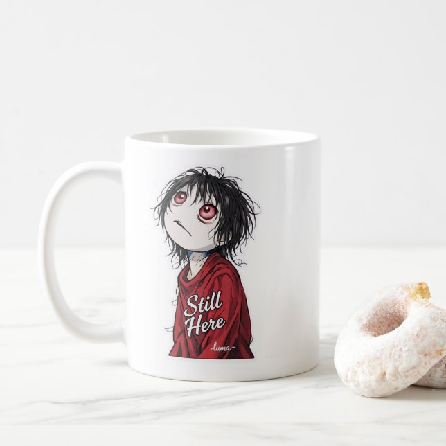 Taza De Café Dark Anime  "Still Here" Aesthetic Gothic Illustra (Con donut)