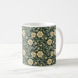 Taza De Café Dark green stylized yellow flowers  pattern 