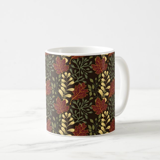 Taza De Café Dark red maple leaves floral pattern (Anverso derecho)