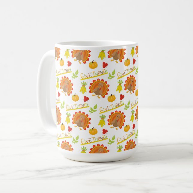 TAZA DE CAFÉ DARLE GRACIAS A LOS NARANJAS TURKEYS PUMPKINS LEAV (Anverso izquierdo)